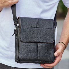 Чоловіча сумка шкіряна планшет 21х24х6, барсетка на одне плече Tiding Bag M1254A чорна, Черный