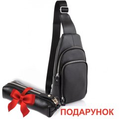 Чоловіча сумка-слінг з натуральної шкіри TIDING BAG A25F-70-1A чорна, Черный
