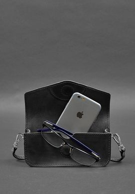 Кожаная сумка-футляр для очков (мини-сумка) черный Crazy Horse
