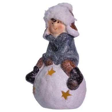 Новогодняя декоративная фигурка с подсветкой 10&times;8.5&times;16 см Новогодний декор Ребенок на снежном шаре из фарфора CR-5-20