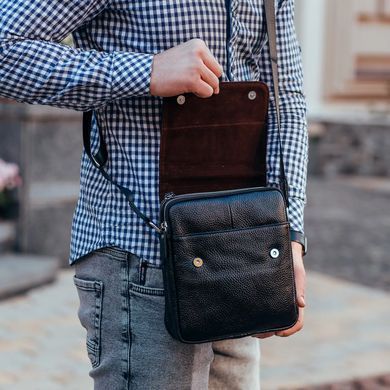 Мужская кожаная сумка планшет 21х24х6, барсетка на одно плечо Tiding Bag M1254A черная