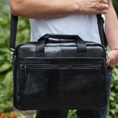 Шкіряна чоловіча сумка-портфель 38х28х8, сумочка для роботи та щоденних справ, чоловічий шопер, чорна, Черный