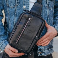 Шкіряний чоловічий слінг рюкзак у класичному стилі TIDING BAG A25F-019-1A, Черный