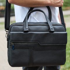 Чоловіча ділова сумка зі шкіри 39х29х10, класичний портфель для ноутбука та офісу, сумочка для студента, чорний, Черный