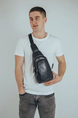 Слинг кожаный черный мужской на плечо TIDING BAG TH-73583