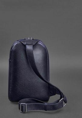 Темно-синій шкіряний чоловічий рюкзак на одне плече Chest Bag