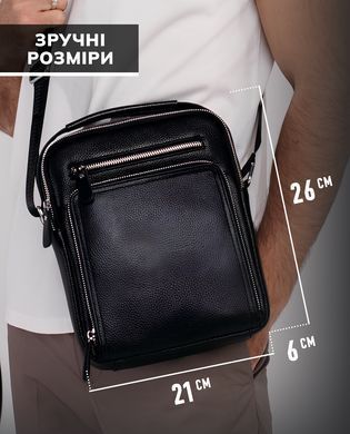 Шкіряна чоловіча сумка-барсетка 21х26х6, месенджер через плече з ручкою Tiding Bag M32432 чорний, Черный