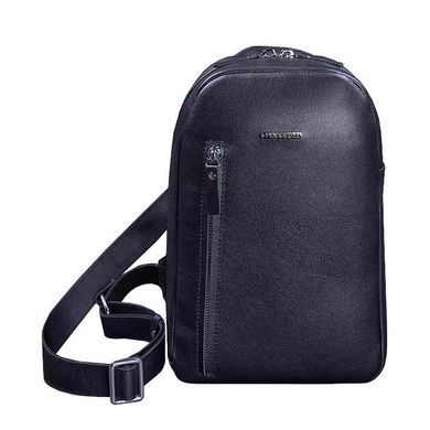 Темно-синій шкіряний чоловічий рюкзак на одне плече Chest Bag