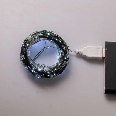 Гирлянда роса 10 метров USB на 100 led светодиодов капля белый провод белая USB100L10MWW