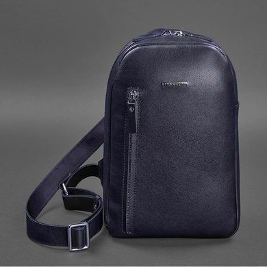 Темно-синій шкіряний чоловічий рюкзак на одне плече Chest Bag