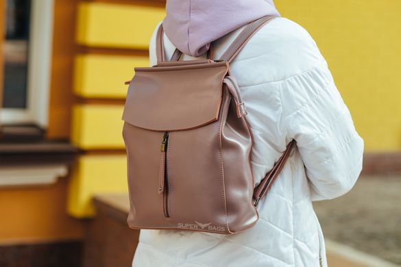 Жіночий рюкзак-сумка з натуральної шкіри пудровий від Olvia Leather NWBP - 43291