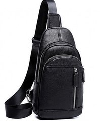 Чоловіча чорна шкіряна сумка на груди TIDING BAG A25F-555-1A, Черный