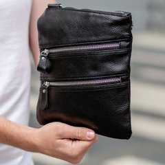 Стильна сумка-месенджер з натуральної шкіри чорна, Черный