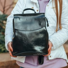 Рюкзак-сумка женский черного цвета из натуральной кожи Tiding Bag - 24034