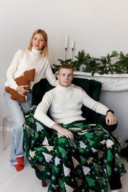 Новорічний плед в'язаний Ялиночка 130x170 см, Зелений
