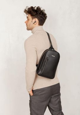 Черный кожаный мужской рюкзак на одно плечо Chest Bag