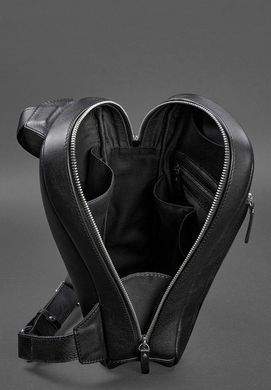 Черный кожаный мужской рюкзак на одно плечо Chest Bag