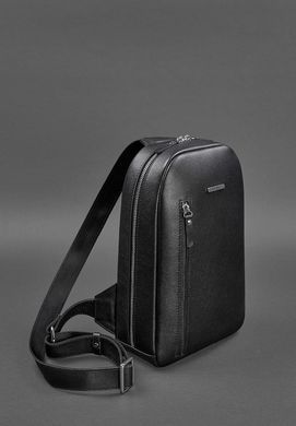Черный кожаный мужской рюкзак на одно плечо Chest Bag