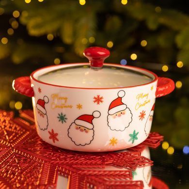 Супница фарфоровая Santa новогодняя 800 (мл) с крышкой Yiwu FM-CS-9A
