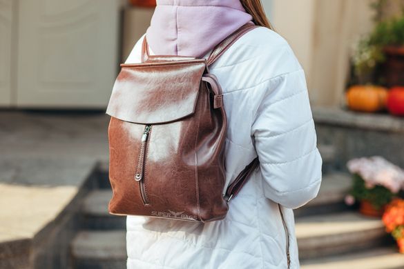 Жіночий коричневий рюкзак-трансформер з натуральної шкіри Tiding Bag - 28569