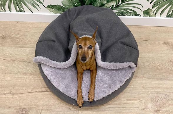 Лежак для собак та котів Lounge Gray з капюшоном XS - діаметр 50 см висота 9 см