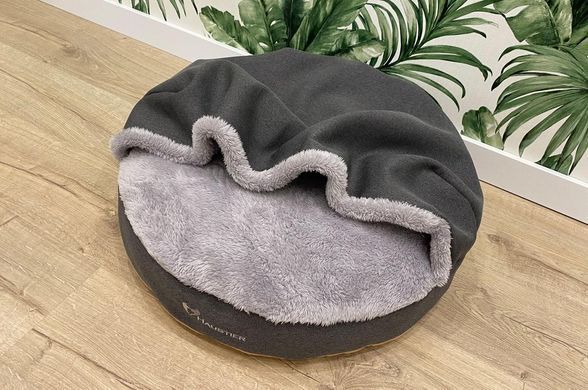 Лежак для собак та котів Lounge Gray з капюшоном XS - діаметр 50 см висота 9 см
