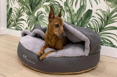 Лежак для собак і котів Lounge Gray з капюшоном S — діаметр 60 см висота 9 см