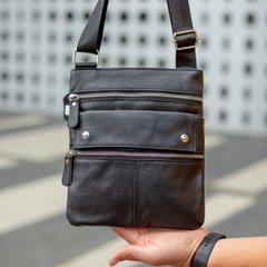 Стильная сумка-мессенджер из натуральной кожи черная