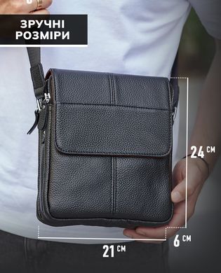 Шкіряна сумка чоловіча 21х24х6, барсетка через плече м'яка, месенджер для гаджетів BEXHILL TD-21334A, Черный