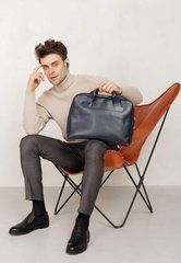 Шкіряна ділова сумка Attache Briefcase синій, Синий, Натуральна шкіра