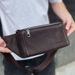 Сумка-бананка зі шкіри 24х11х8, чоловічий крейзі хорс для гаджетів на пояс CH-7371 коричнева, Коричневий