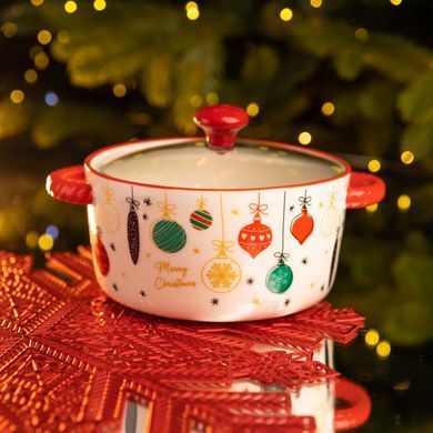 Супница фарфоровая Merry Christmas новогодняя 800 (мл) с крышкой Yiwu FM-CS-9B