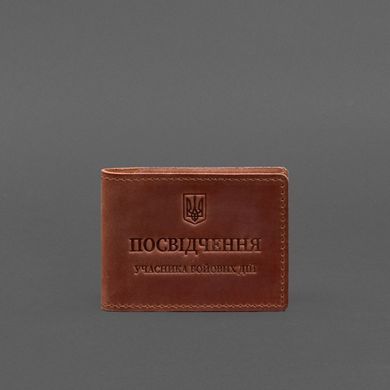 Шкіряна обкладинка для посвідчення учасника бойових дій (УБД) з кишенею для жетона світло-коричнева Crazy Horse, Коричневий, натуральна шкіра Crazy Horse, прозорі перегородки - пластифікований ПВХ (полівінілхлорид)