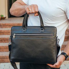 Шкіряна чоловіча ділова сумка 38x29x8, папка портфель для роботи Tiding Bag 30987 чорна, Черный