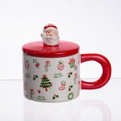 Новорічна порцелянова чашка з кришкою Merry Christmas 350 (мл) CR-1-20, Разные цвета