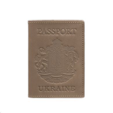 Кожаная обложка для паспорта с украинским гербом светло-бежевая
