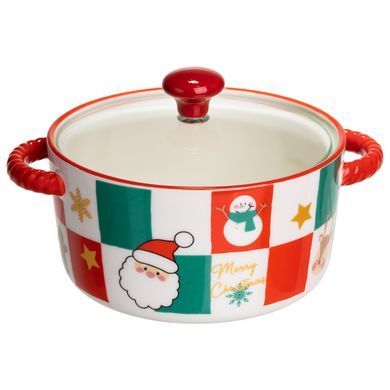 Супниця порцелянова Christmas новорічна 800 (мл) з кришкою Yiwu FM-CS-9C, Червоний