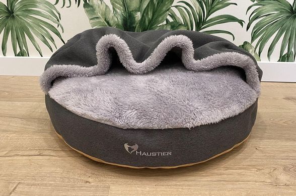 Лежак для собак та котів Lounge Gray з капюшоном L - діаметр 100 см висота 11 см