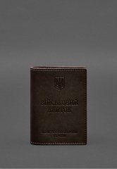 Шкіряна обкладинка для військового квитка з кишенями 7.2 темно-коричнева, натуральна шкіра Краст, прозора перегородка - пластифікований ПВХ (полівінілхлорид)