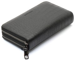 Чорний гаманець-клатч на дві блискавки із фактурної натуральної шкіри Marco Coverna MCJP-590B, Черный