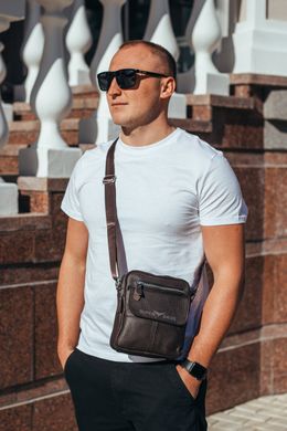 Чоловіча шкіряна сумка-барсетка через плече Tiding Bag SK N113 коричнева, Коричневий