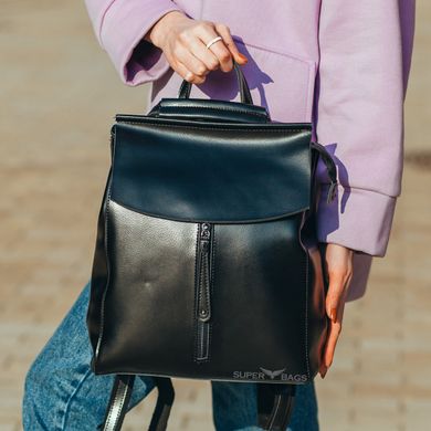 Жіночий стильний чорний рюкзак з натуральної шкіри Tiding Bag - 63542