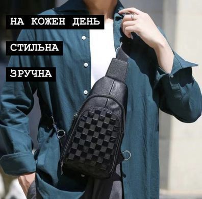 Мужской рюкзак на одно плечо 18х31х6, кожаный слинг, черный