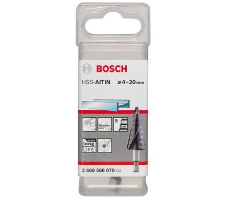 Сверло конусное ступенчатое по металлу Bosch HSS-AlTiN 4-20 мм HEX 1/4" (2608588070)
