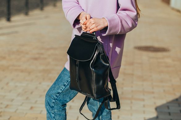 Жіночий стильний чорний рюкзак з натуральної шкіри Tiding Bag - 63542