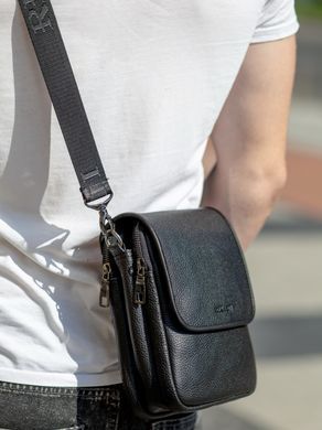 Шкіряна чоловіча сумка-месенджер 24х20х6, барсетка через плече Tiding Bag TD-23433 чорна, Черный
