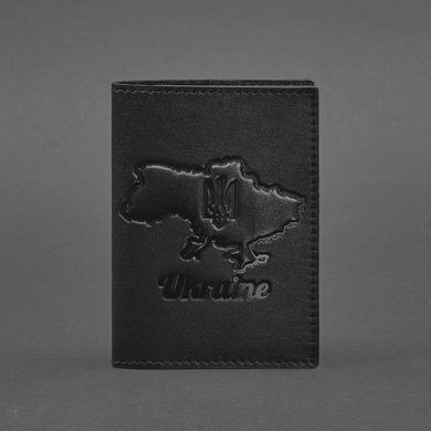 Шкіряна обкладинка для паспорта з мапою України чорний краст, натуральна шкіра Краст