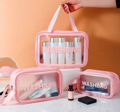 Набір прозорих сумок-косметичок Washbag Pink 30 см 26 см 20 см, Рожевий