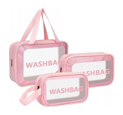 Набір прозорих сумок-косметичок Washbag Pink 30 см 26 см 20 см, Рожевий