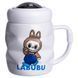Чашка фарфоровая с крышкой Labubu 400 (мл) подарочная кружка прикольная чашка для детей на подарок Белый с синим FM-54A